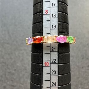 NIB Pretty Bird Gold Plated Multi-Color CZ Ring Oval Cut Rainbow Eternity Band 9